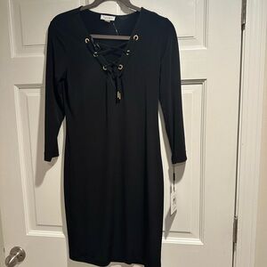 Calvin Klein Black Lace-Up Long Sleeve Dress